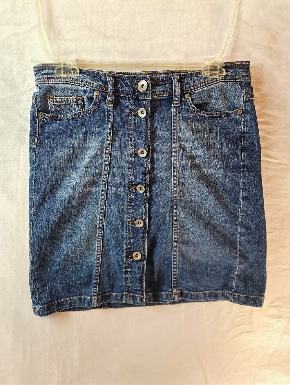 H&M LOGG Denim Button Front Mini Jean Skirt Womens 6 Stretch Boho Western